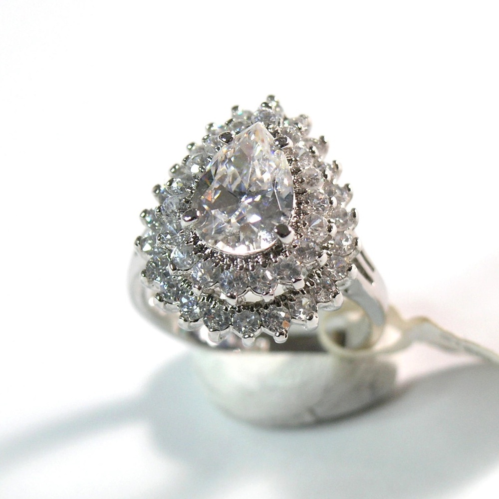 LINDENWOLD Vintage Cocktail Ring- 925 Sterling - Pear CZ w/ baguettes Size10 - Picture 10 of 12